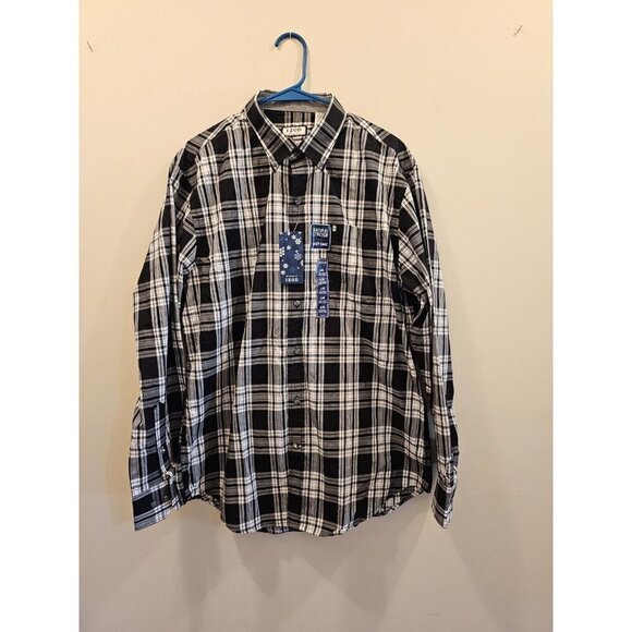 NWT Men's Izod Natural Stretch Button Down Shirt Size Large Black Plaid - Picture 1 of 6